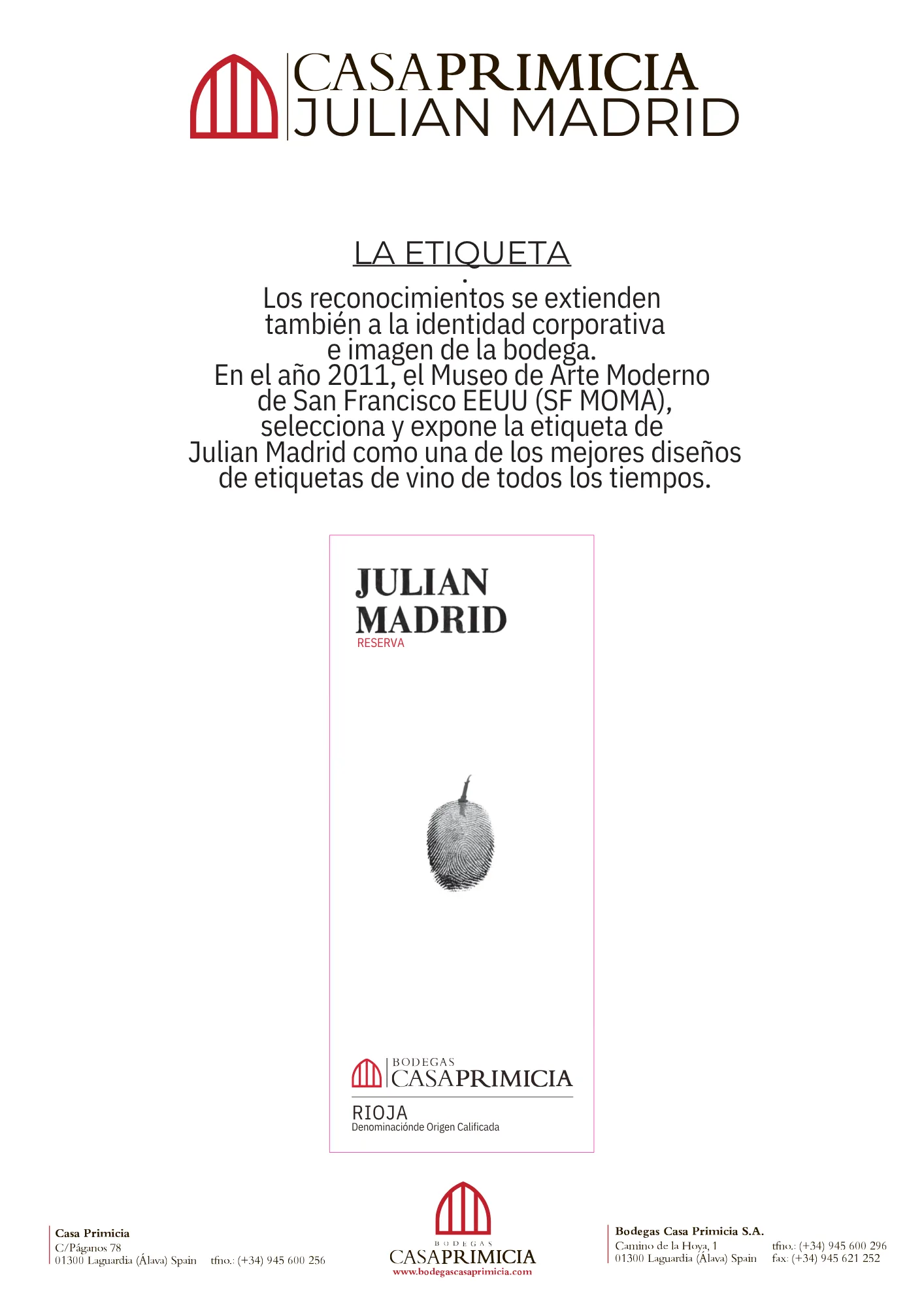 Detalle de la etiqueta de Julián Madrid Reserva